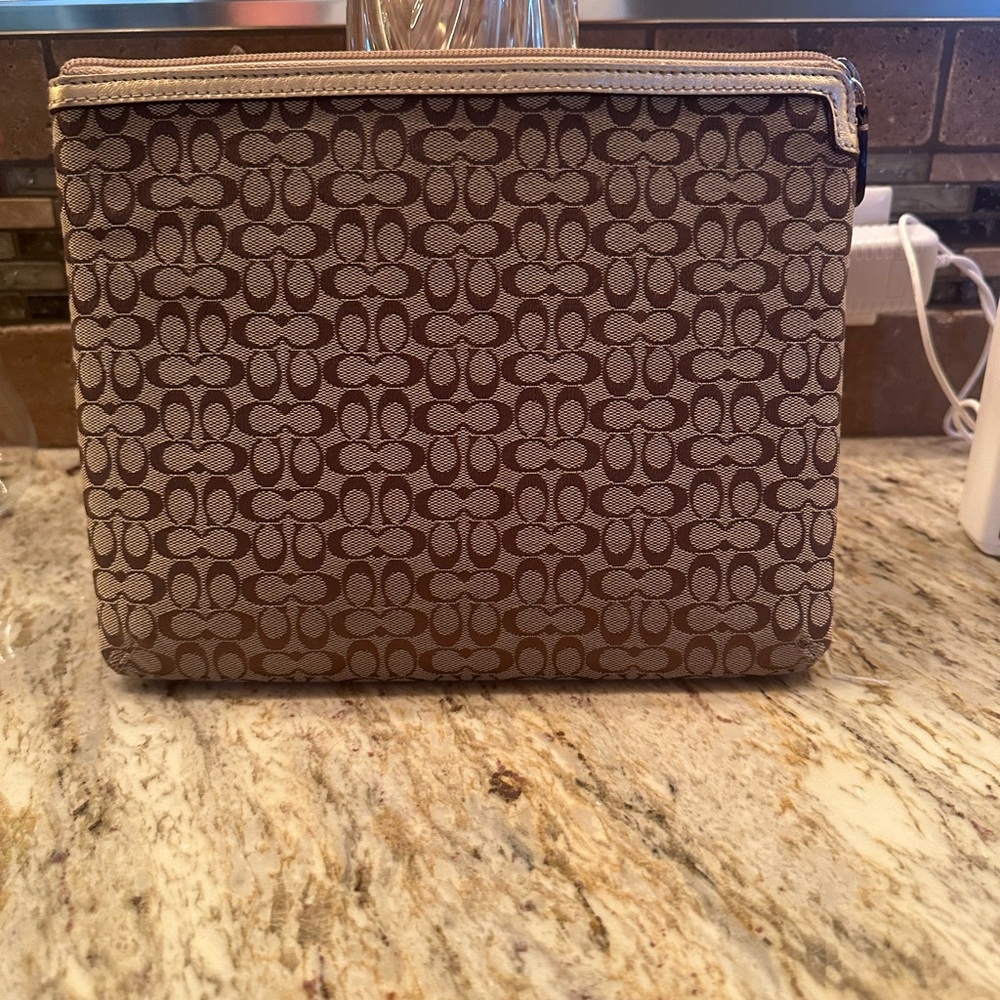 Coach Tan and Brown Signature Pouch
